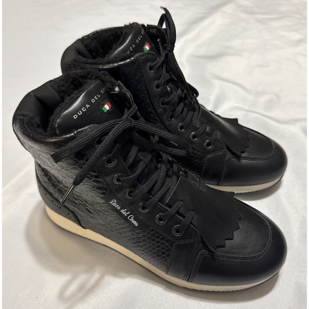 Duca Del Cosma Prado Golf Boots Womens US 7 EU 37 Black Croc Leather Fur Lined